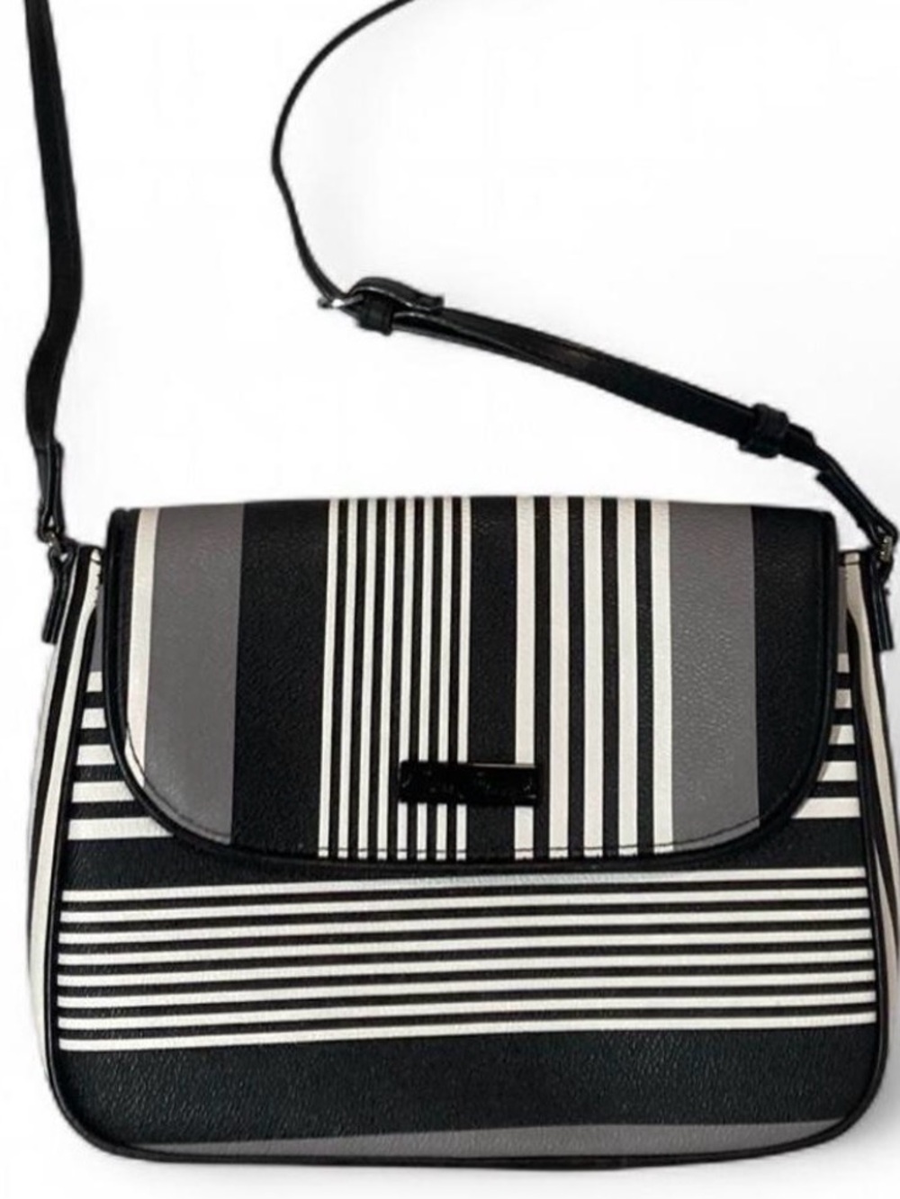 Vera Bradley Black & White Midnight Stripe Crossbody Purse Chic Geometric Modern